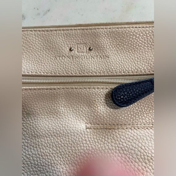 Designer STONE MOUNTAIN Crossbody Bag Cream/Blue Faux Leather PURSE - Picture 5 of 8